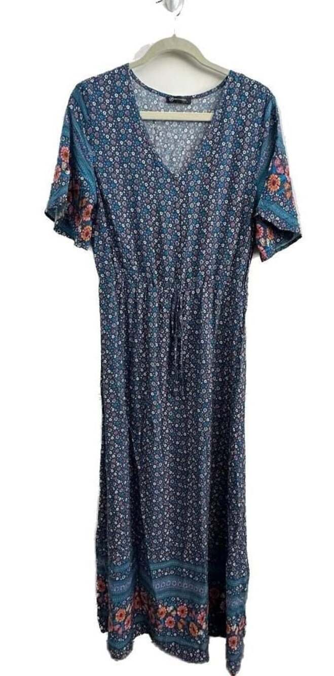 PRETTYGARDEN Women's Boho Floral Print V-Neck Short Sleeve Maxi Dress
